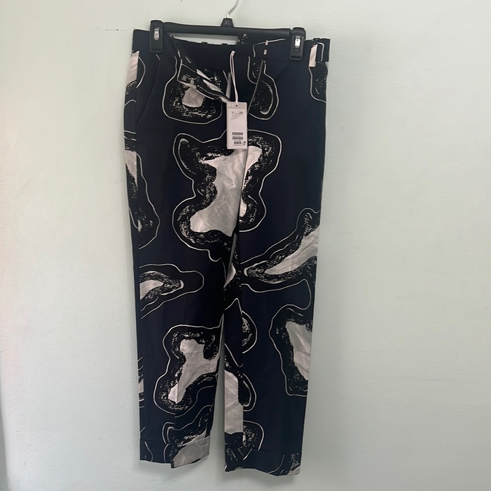 COS Printed Straight Trousers in Blue/Mint Modern Design NWT SZ 4